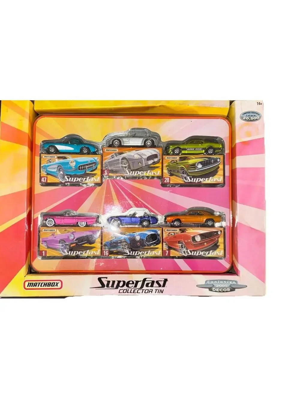 Matchbox 2005 Limited Edition SUPERFAST COLLECTOR TIN Camaro Mustang Cobra